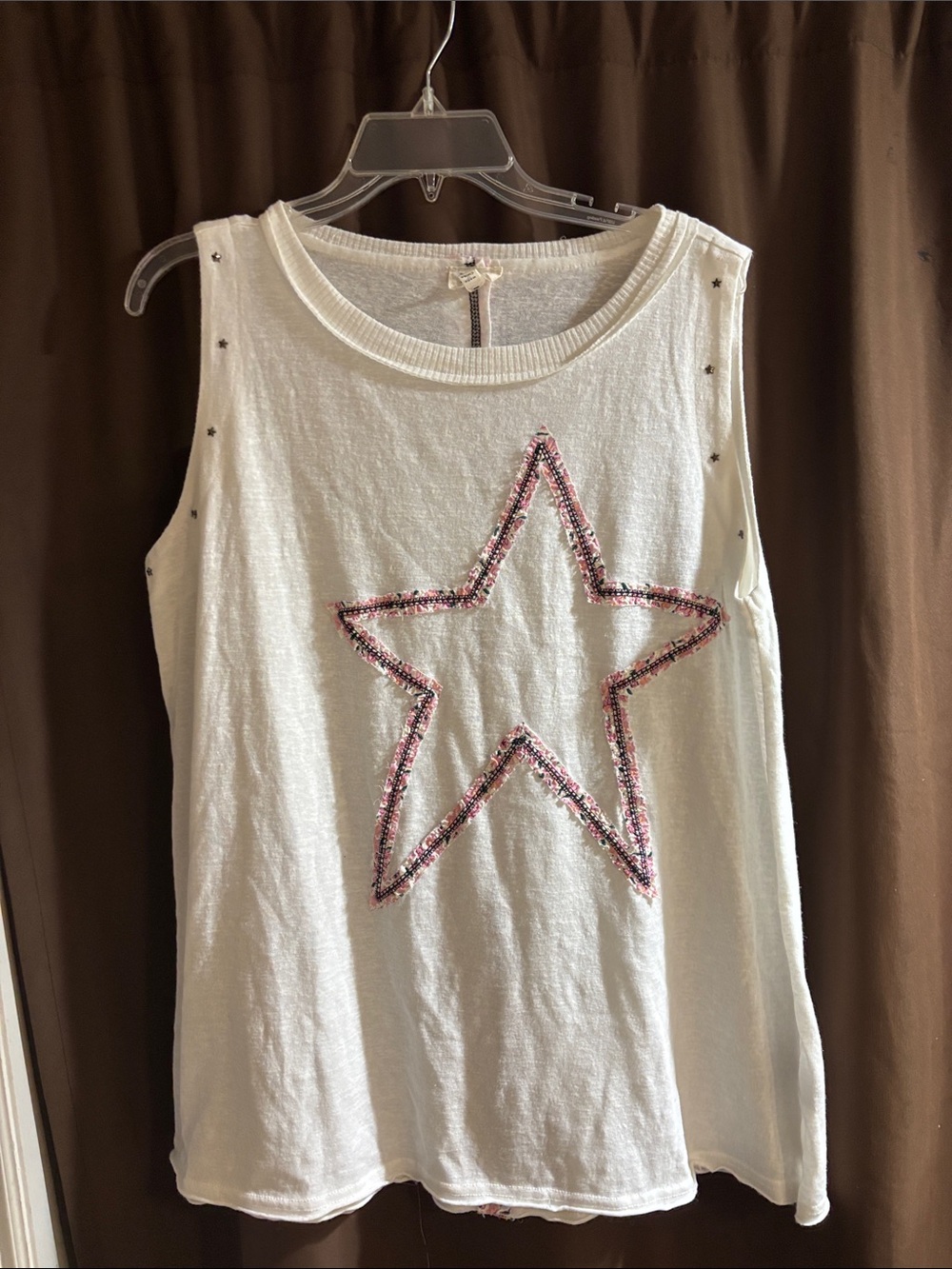 POL White Sleeveless Tank with Pink trimmed Star
